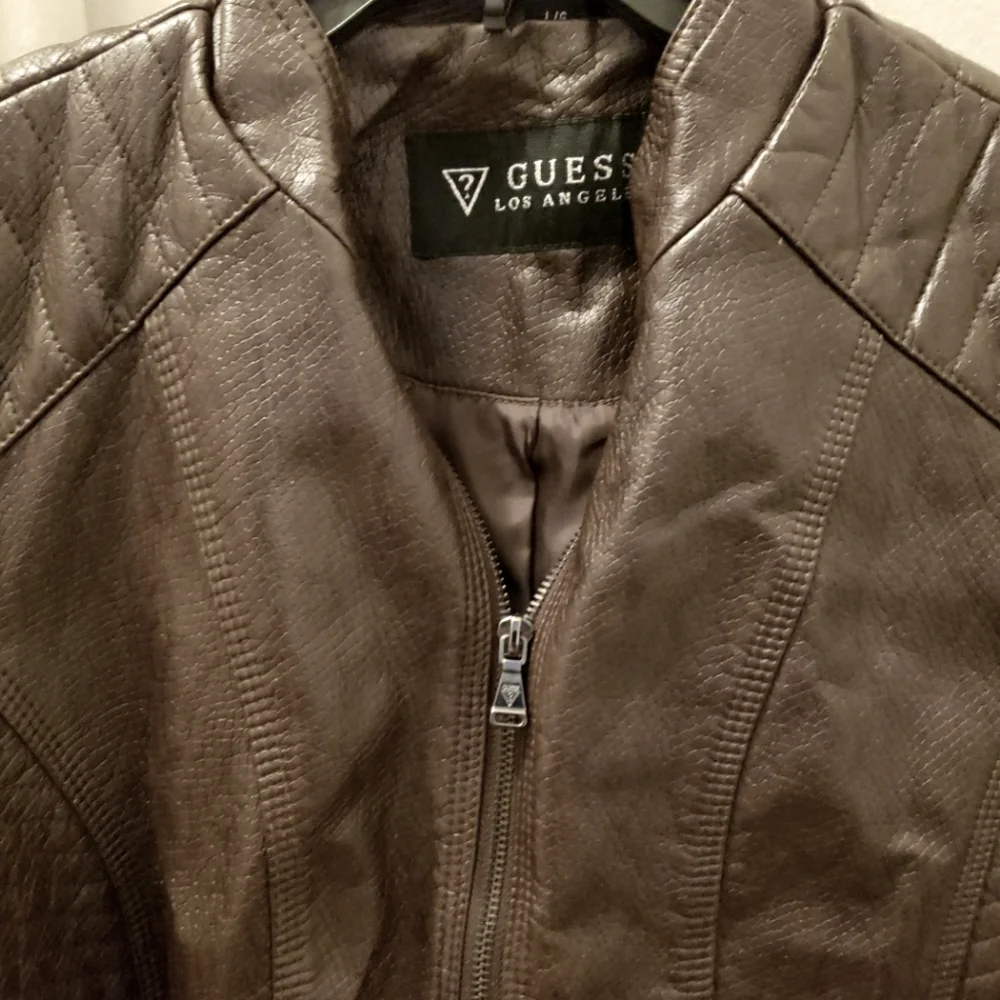 Guess faux dark brown leather jacket L